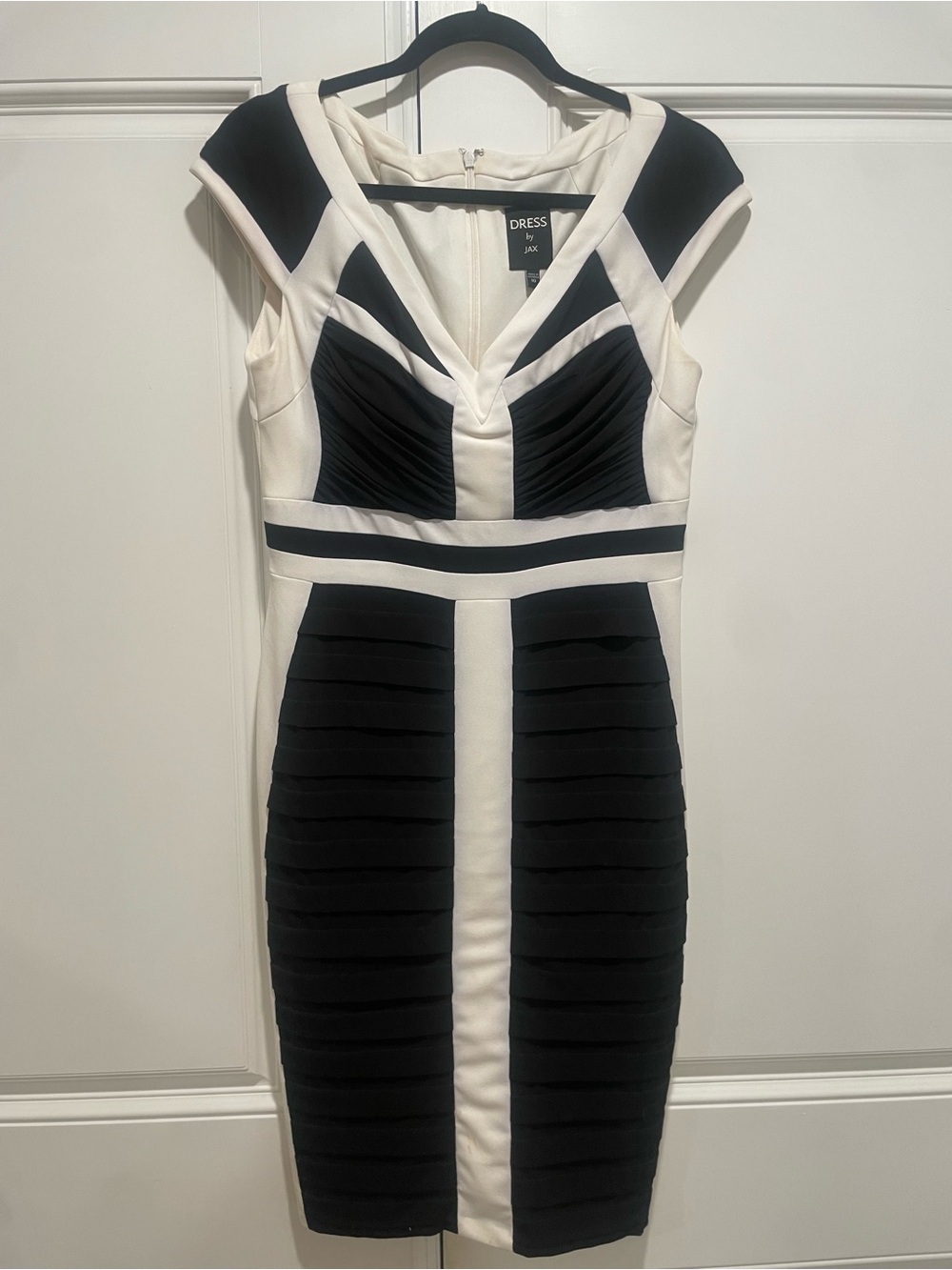 dressbarn Black and White Paneled V-Neck Midi Dress